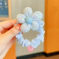 Haargummi mit blauer Karoblume, Pailletten und rosa Perle für Mädchen - Sommer Blaue Pailletten Blume