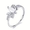Elegant marquise moon ring in silver with sparkling zircon accents for women - US 5 / White Gold
