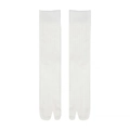 Minimalist white Japanese vertical striped split-toe socks in mid-tube cotton style - One Size / White