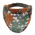 Ethnic style lace headband with floral pattern and mesh design for women - Yellow