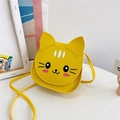 Cute yellow cartoon cat crossbody bag for kids with 3D ears and fine PU leather finish - Yellow