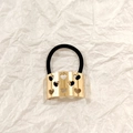Elastic black hair tie with hollow heart pattern metal buckle in gold finish - Gold Hollow Heart Rectangle 5cm