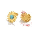 Boucles d'oreilles tournesol en acier inoxydable avec turquoise et anneau de saut ouvert - Or / Bleu Ciel