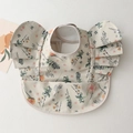 Waterproof baby bib with vintage floral print and ruffled wing sleeves in cream white - Wings - Pastoral Flowers / One Size