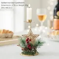 Golden star iron candle holder with pine cones and red berries for Christmas decor - Star Candlestick (15cm)