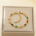 Pulsera dorada con piedras preciosas rectangulares de colores en estuche - Pulsera Colorida Rectangular (KB204112-SXSJ)