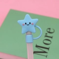 Cute blue star silicone straw cover with smiling face for 7-10mm drinking straws - Blue Star / 10mm