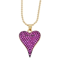 Collar de corazón dorado con circonitas púrpuras y cadena de bolas en fondo blanco - Rosa Rojo