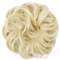 Messy blonde synthetic hair bun extension with curly texture on a plain white background - 613# Bleach Blonde