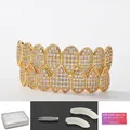 Hip hop style 14K gold plated zircon grillz set with tweezers and fixing bars - Gold Heart Fang