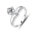 S925 sterling silver crown ring with 1ct round moissanite and side pear stones - Adjustable Open / Double Shank Fancy Cut Style (FDJZ-066)