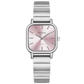 Minimalist silver steel watch for women featuring a pink sunray dial and quartz movement - Light Pink Bamboo Band