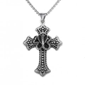 Gothic silver cross pendant necklace featuring a snake wrap design on a box chain - Snake Cross + Stainless Steel Chain