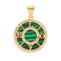Gold plated copper circle pendant featuring green malachite and sparkling LOVE lettering - LOVE-Malachite