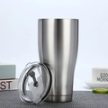 Insulated 20oz stainless steel travel tumbler in silver finish with a clear plastic lid - Silver Slim Waist Style