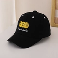 Detail of black cotton baseball cap featuring triple yellow smile embroidery and white eyelets - 48-52cm (2-6 Years) / Black