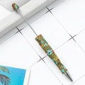 DIY plastic beadable pen with vintage floral print fabric and polished silver accents - Brown Base with Green Floral (78)
