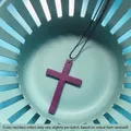 Lila Holz-Kreuzanhänger-Halskette mit eleganter schwarzer Metall-Kugelkette für Damen Herren - Lila Kreuz