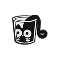 Cartoon black cat character in a cup enamel pin badge with D.O. text and paw prints - Liquid Cat In Cup / Black White Cat (sxz032-3)