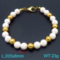 Pulsera minimalista de perlas de vidrio de 8mm y cuentas doradas con cierre de langosta - Estilo de Cuentas Alternas (KB207005-Z) / Dorado