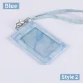 Blue marble patterned PU leather ID card holder with matching lanyard and silver clip - Hand Strap Set / Light Blue