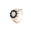 Anello aperto dorato minimalista con fiore nero e motivo a faccina sorridente bianca - Aperto Regolabile / Nero