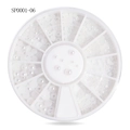 12-grid wheel with various sizes of glossy white nail art pearls in a clear case - White Faux Pearl Ornaments (sp0001-06)