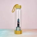 Bamboo lid glass water bottle with natural purple-green fluorite crystal column - Colorful Fluorite Cup