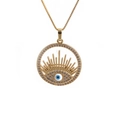 Goldene Halskette mit bösem Blick Anhänger, klaren Zirkonia und blau-weißem Auge Motiv - Stil 0390 Blau-weißes rundes Auge / Gold