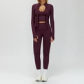 Ensemble de yoga 3 pièces violet foncé sans couture avec veste, brassière et legging - S / Haut Et Bas / Ensemble 3 Pièces (Soutien-Gorge+Pantalon+Veste) / Rouge prune