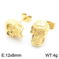 Gold stainless steel punk skull stud earrings measuring 12x8mm for a bold gothic style - 12x8mm / Style B Gold