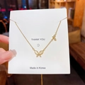 Elegante collana in acciaio al titanio dorato con pendente a farfalla in occhio di gatto e zircone - Forma a Farfalla a Doppio Strato (X233) / Oro