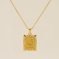 Golden square cutout pendant necklace featuring an embossed letter J in elegant finish - Letter J