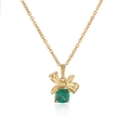Elegante collana dorata con ciondolo a fiocco e una gemma quadrata di colore verde scuro - Collana / Oro Verde Zircone