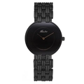 Minimalist all-black quartz watch with golden hands and metal link bracelet strap - Black