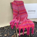 Thick mohair scarf with colorful pink and orange stripes and long tassel fringe details - Rose Red Horizontal Stripe