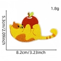 Embroidered patch featuring a cute orange striped cat hugging a large red apple - 10#