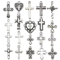 Collectie vintage zilverlegering kruis hart bedeltjes voor DIY sieraden maken - Gemengde 20 stuks antiek zilveren kruisen