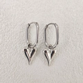 Polished silver heart drop huggie earrings featuring minimalist double-hoop design - Long Silver (SH036)