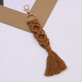 Caramel handmade macrame cotton rope keychain with golden lobster clasp and fringe - Caramel color