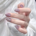 Purple cat eye press-on nails set with silver glitter and rhinestones on hands - Purple Gauze Drill Shadow W117-Boxed Tool Kit