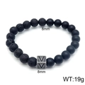8mm black lava stone and matte bead bracelet featuring a silver-tone letter V charm - Letter V (KB122518-Z) / 8mm