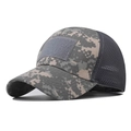 Macro detail of breathable grey mesh and digital camo fabric on tactical baseball cap - Gray Camouflage (Mesh)