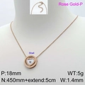 Collar de titanio oro rosa con colgante de corazón de nácar y piedra central brillante - Estilo de Corazón Incrustado en Círculo (KN112227-GC) / Oro rosa