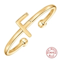 Minimalist S925 sterling silver open ring in 18K gold finish featuring the letter F - Letter F / Gold-F
