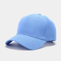 Detail of light blue cotton twill baseball cap showing fabric texture and stitching - Aqua