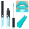 Détails du rouge à lèvres liquide mat DUNUF teinte 15 turquoise avec des tests sur lèvres - 15#