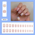 Sparkly pink press-on nails with light blue French tips and white daisy floral patterns - W926 Fresh Daisy [Glue Style]