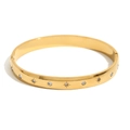 Minimalist 18K gold plated bangle with starburst engraving and white cubic zirconia - Dot Eight-pointed Star (B0618) / Gold/White Zirconia