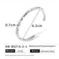 Minimalist silver stainless steel open bangle with white round beads and polished finish - Multi-Pearl Irregular Style (NB-B6216-2-S) / Silver